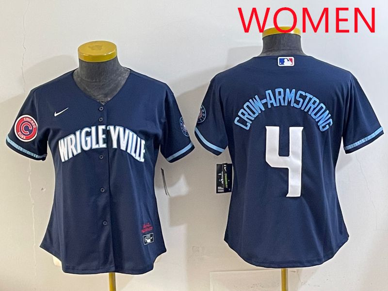 Women 2025 Chicago Cubs #4 Crow-Armstrong Blue City Edition Nike MLB Jersey style 5->women mlb jersey->Women Jersey